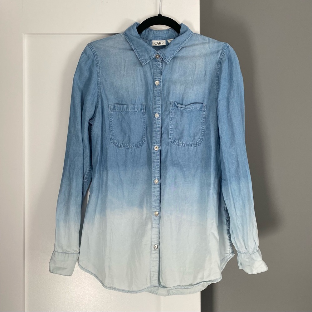 Cato Ombr Chambray Lightweight Button Down Blouse… - image 1